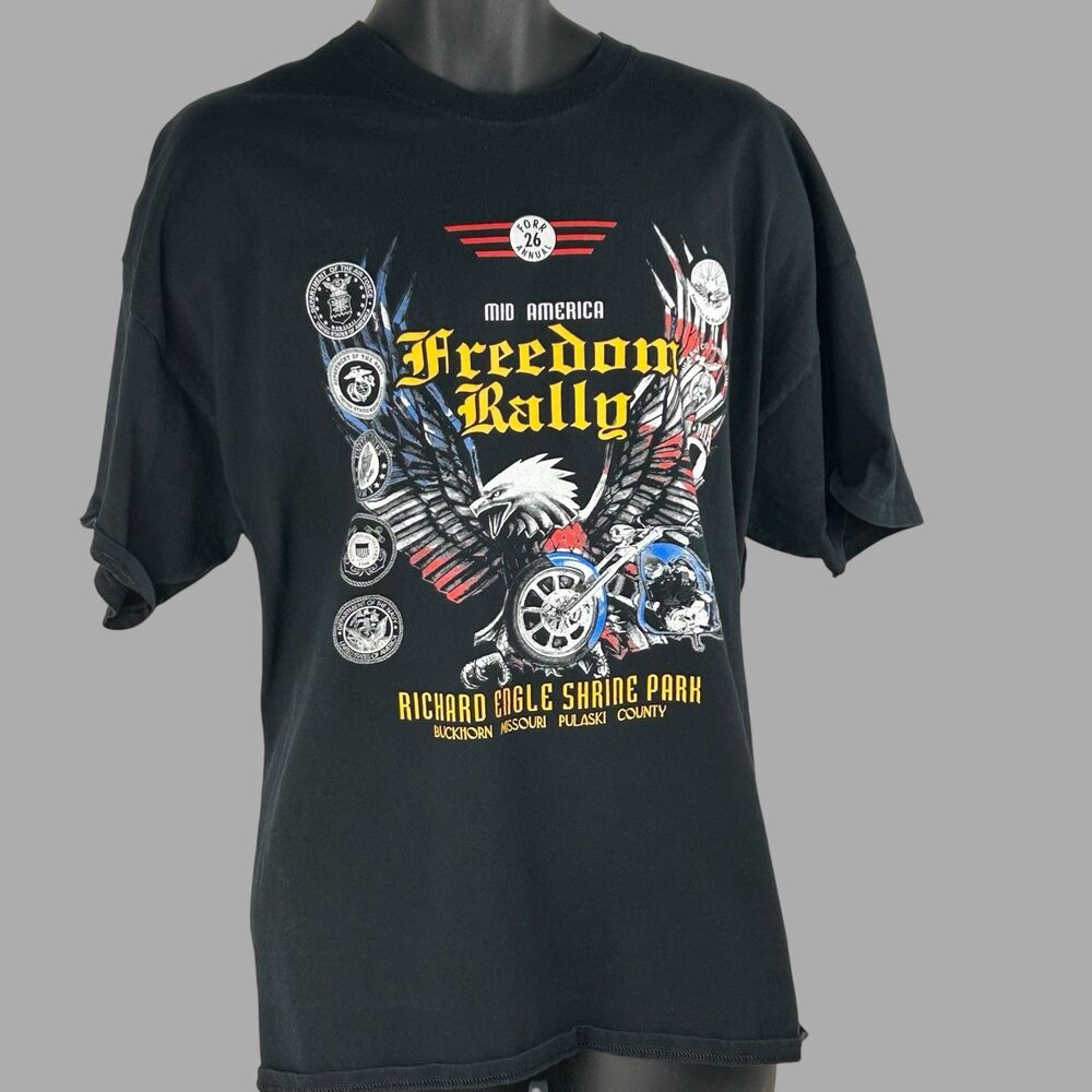 26th Annual Mid America Freedom Rally Buckhorn Missouri Men’s 2XL Black T-Shirt